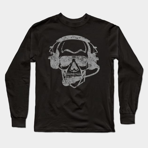 Pilot Skull Halloween Avgeek Aviation Pilot Long Sleeve T-Shirt by DesignedForFlight